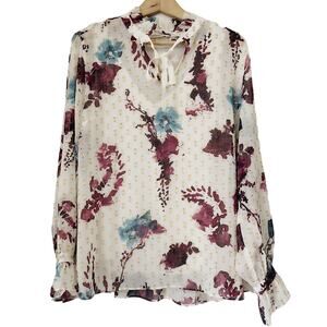 SOFT SURROUNDINGS Primrose Floral Ruffle Metallic Blouse Top in Multi Size L